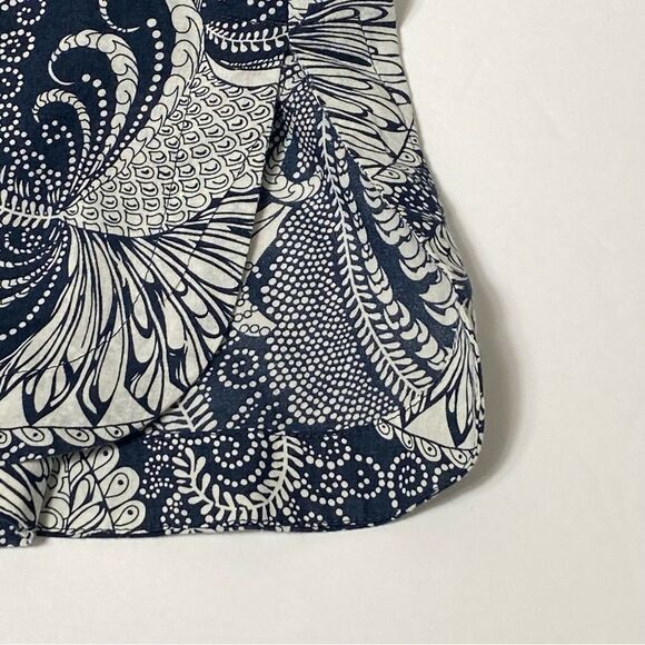 Talbots 100% Cotton Navy Blue Paisley Button Up Tunic Blouse Women's Size XL - Picture 3 of 16